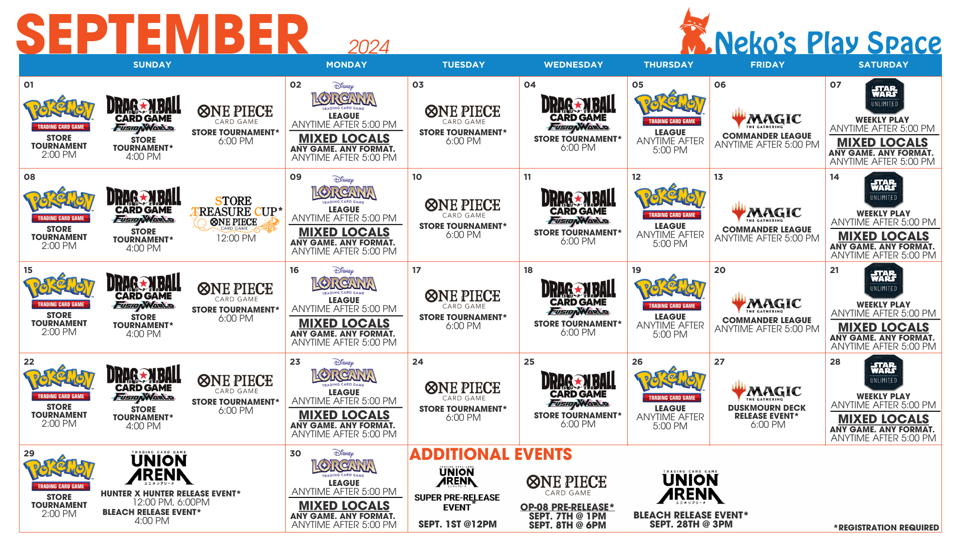 September Playspace Schedule