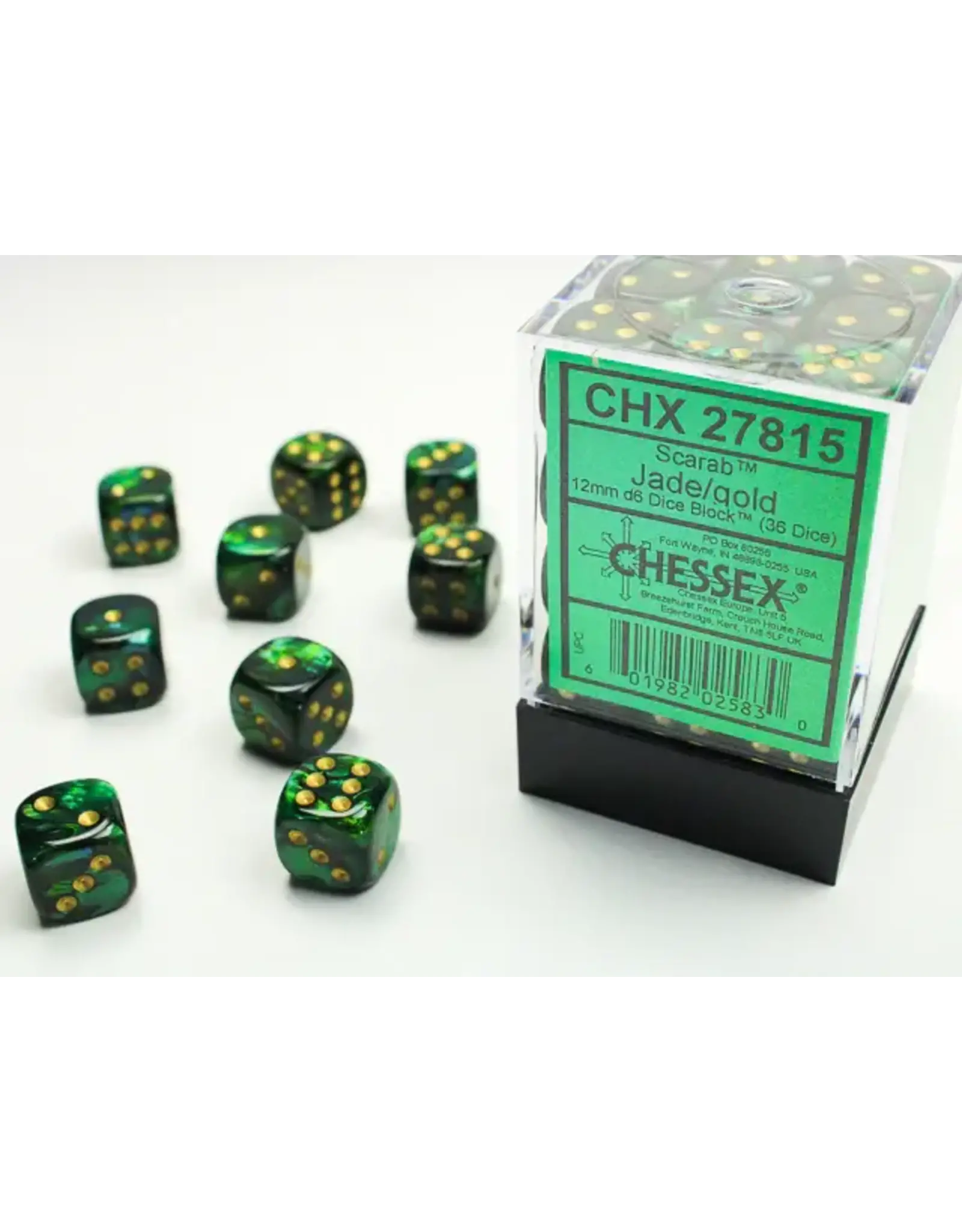 Chessex Scarab Jade/Gold Dice [12mm, 36D6]