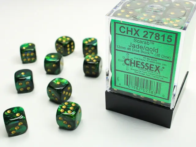 Chessex Scarab Jade/Gold Dice [12mm, 36D6]