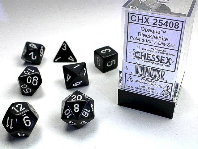 Chessex Opaque Black/white 7-Die Set