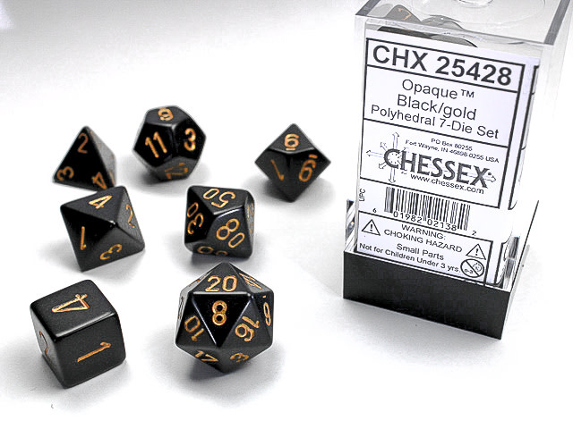 Chessex Opaque Polyhedral Black/Gold 7-Die Set