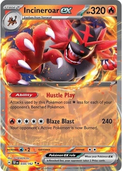 Incineroar ex - 034/162 (Holofoil, Double Rare) (LP)