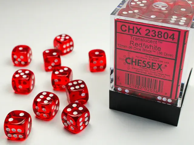 Chessex Translucent Red/White  Dice [12mm, 36D6]