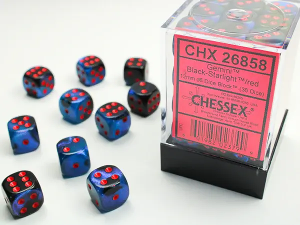 Chessex Gemini Black-Starlight/Red Dice [12mm, 36D6]