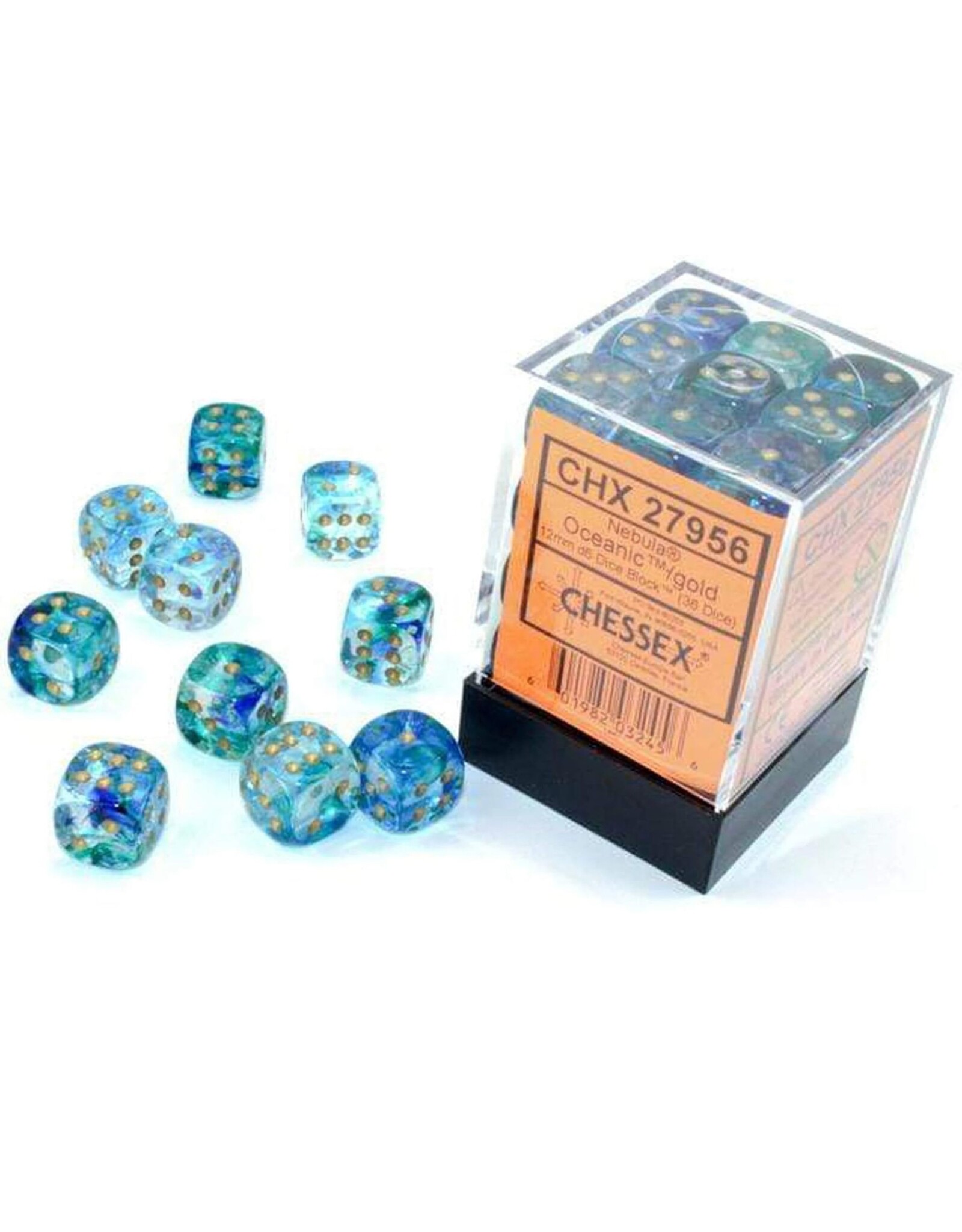 Chessex Nebula Luminary Oceanic/Gold Dice [12mm, 36D6]