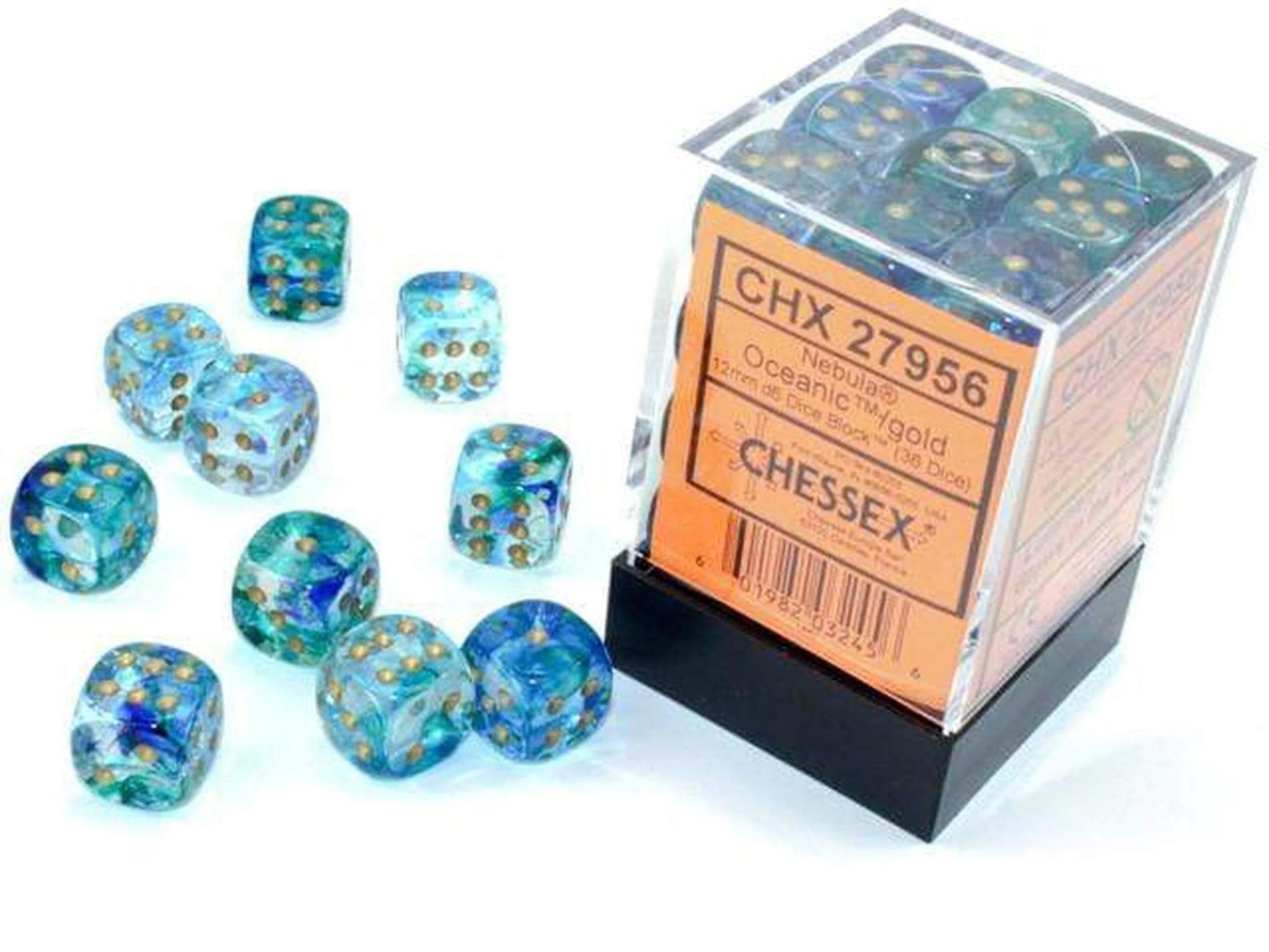 Chessex Nebula Luminary Oceanic/Gold Dice [12mm, 36D6]
