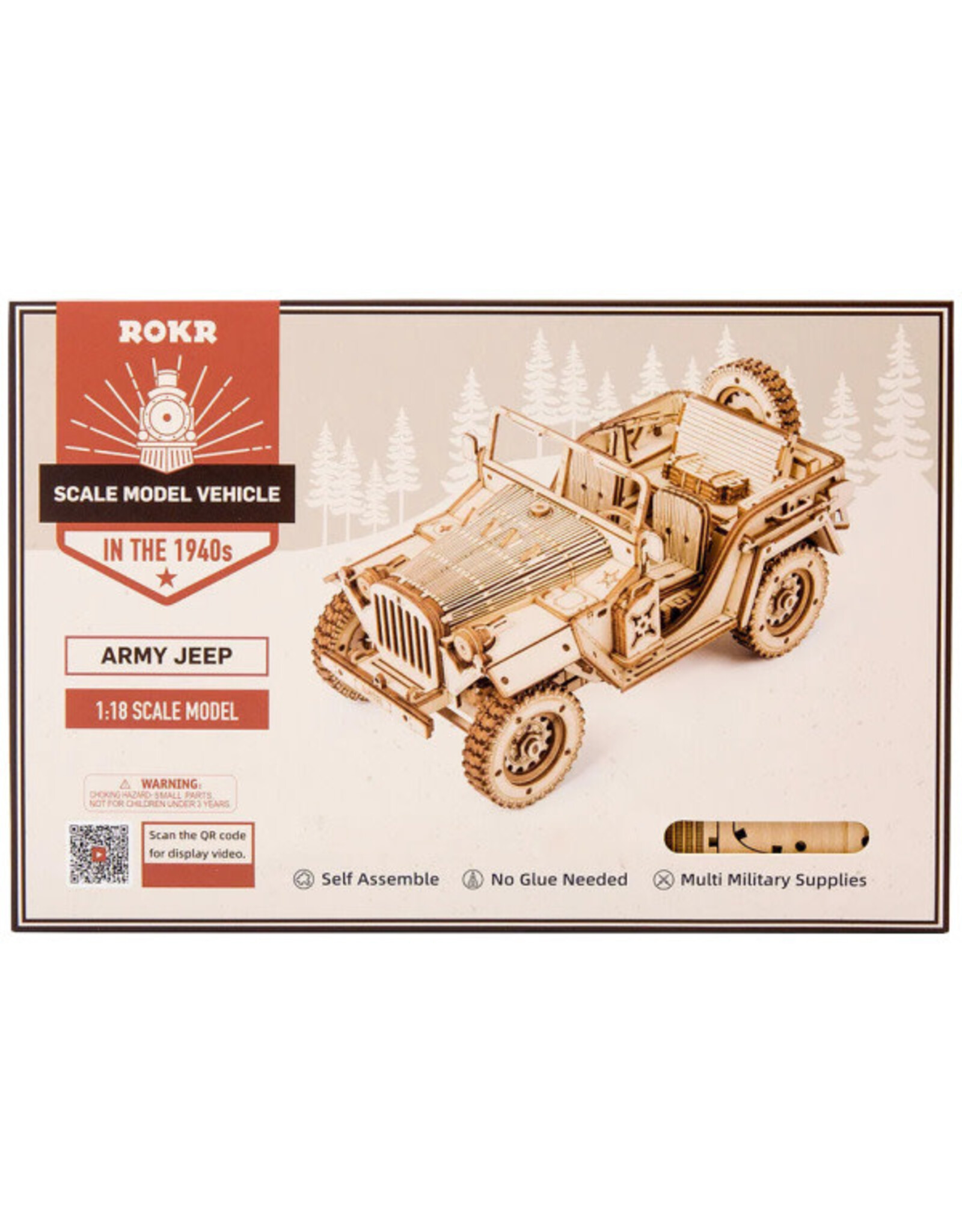 ROKR Scale Model Vehicles - Army 4X4 Car Wooden DIY Model Kit