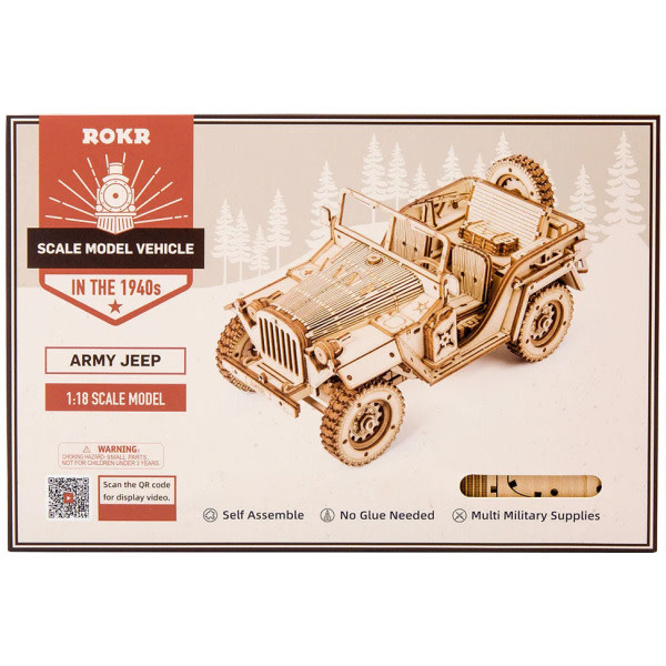 ROKR Scale Model Vehicles - Army 4X4 Car Wooden DIY Model Kit