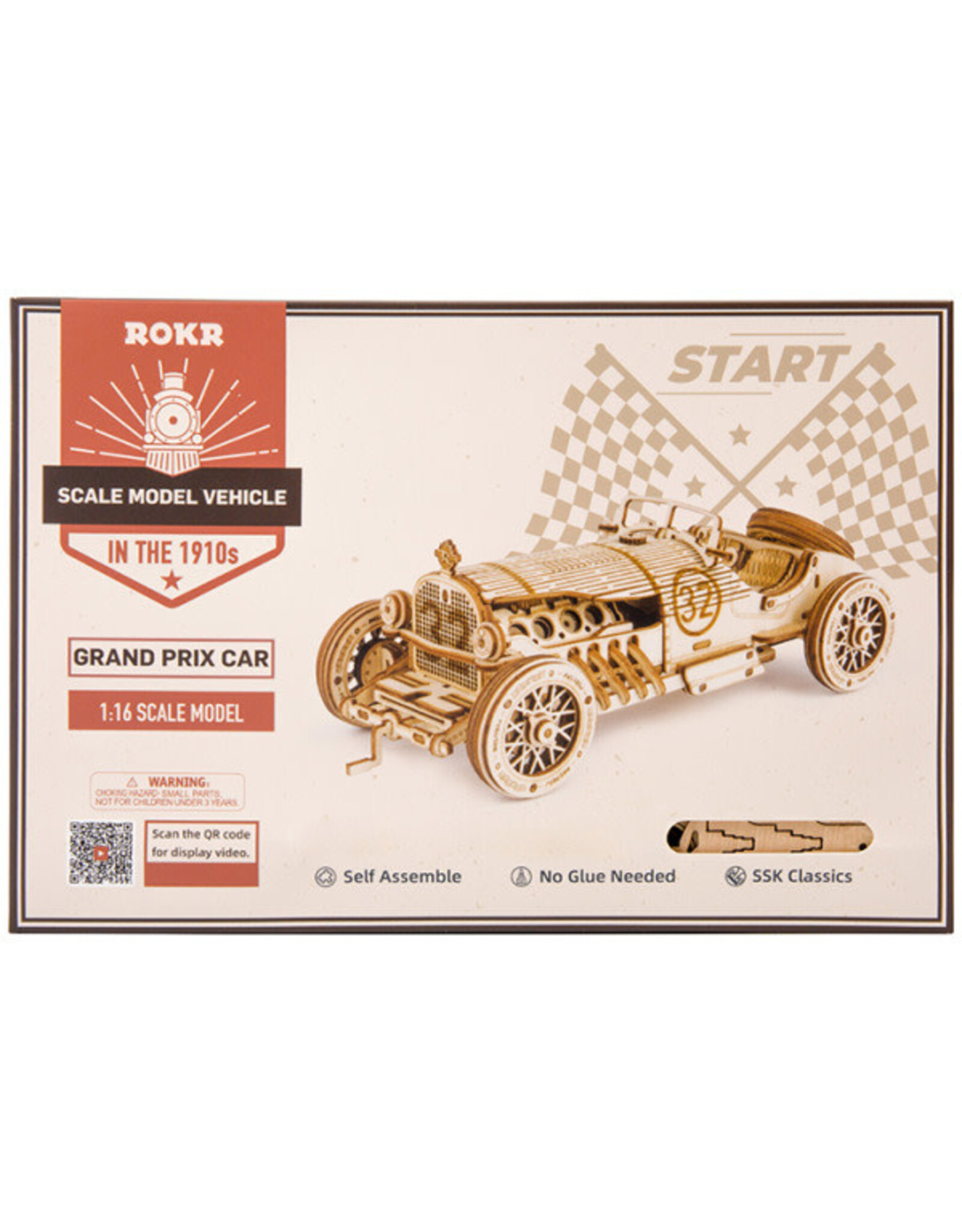 ROKR Scale Model Vehicles - V8 Grand Prix Car Wooden DIY Model Kit