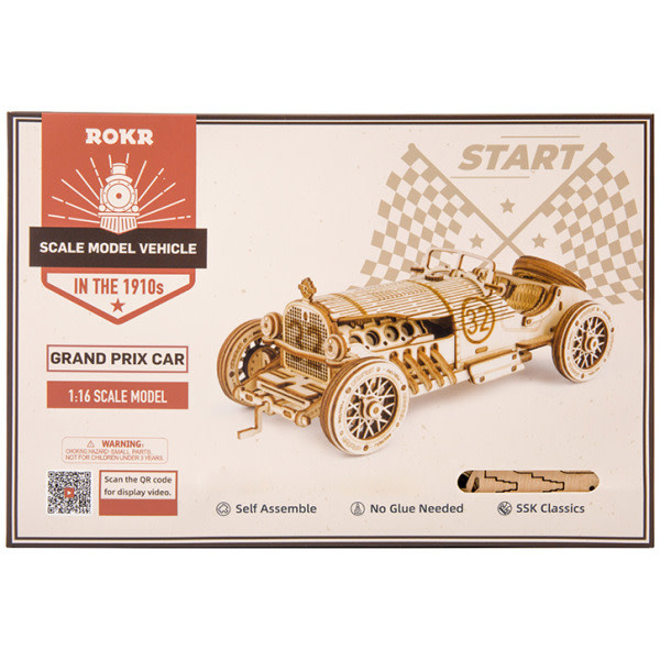 ROKR Scale Model Vehicles - V8 Grand Prix Car Wooden DIY Model Kit