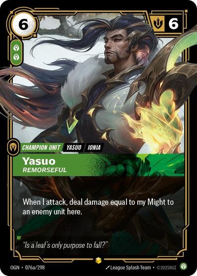 Yasuo - Remorseful (Alternate Art) - 076a/298 (Foil, Showcase)