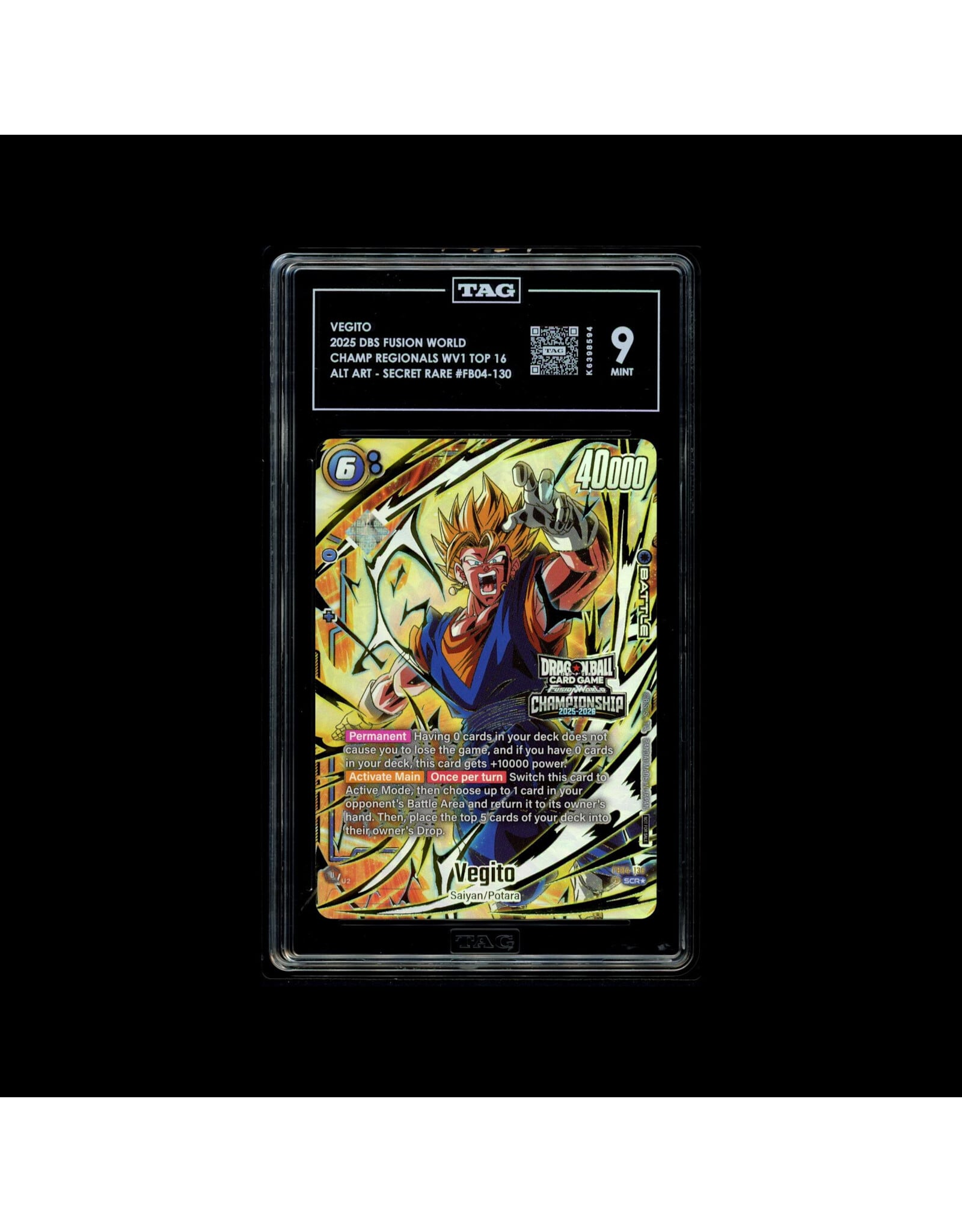 Vegito - FB04-130 (Alternate Art) (Holofoil, Secret Rare) (TAG 9 Mint)