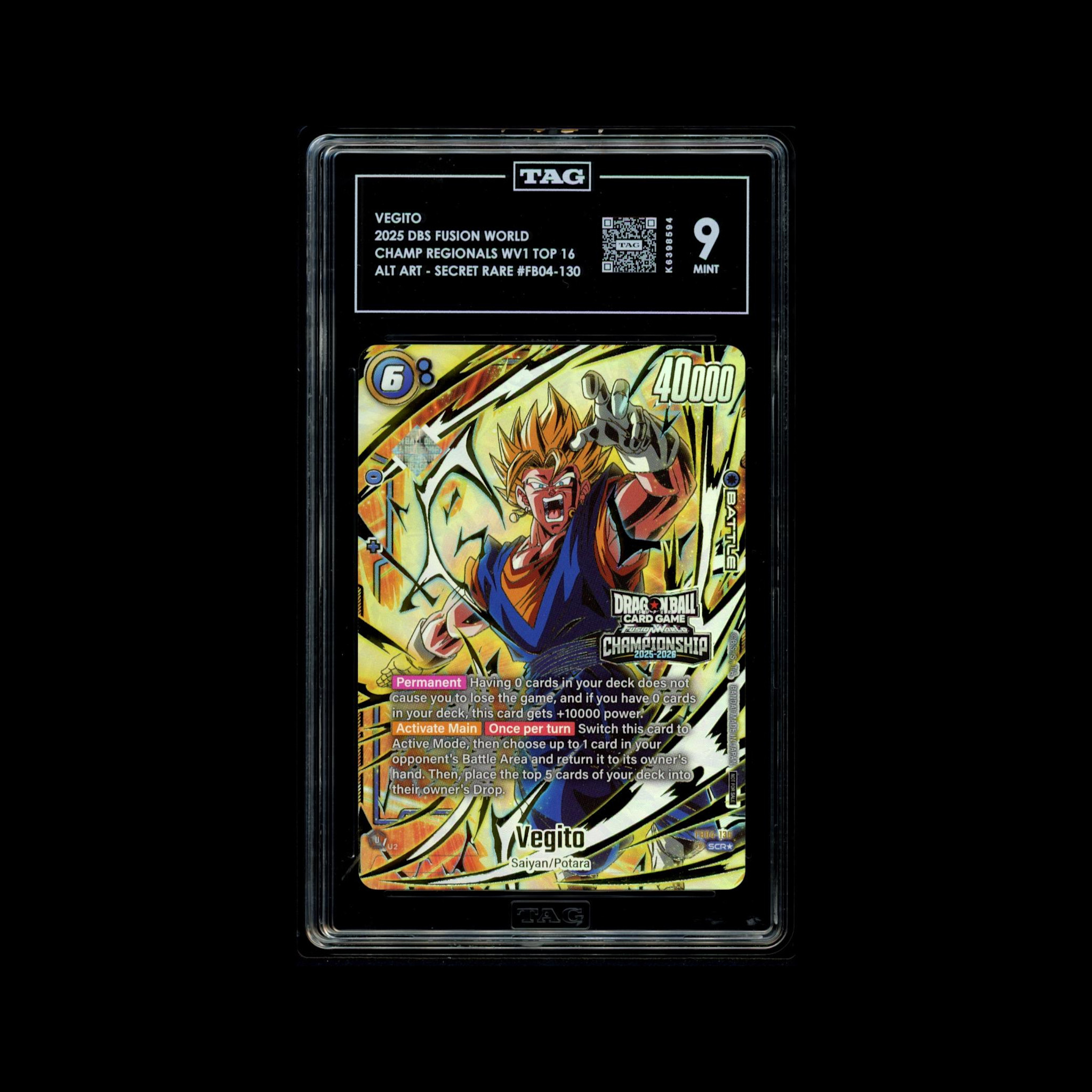 Vegito - FB04-130 (Alternate Art) (Holofoil, Secret Rare) (TAG 9 Mint)