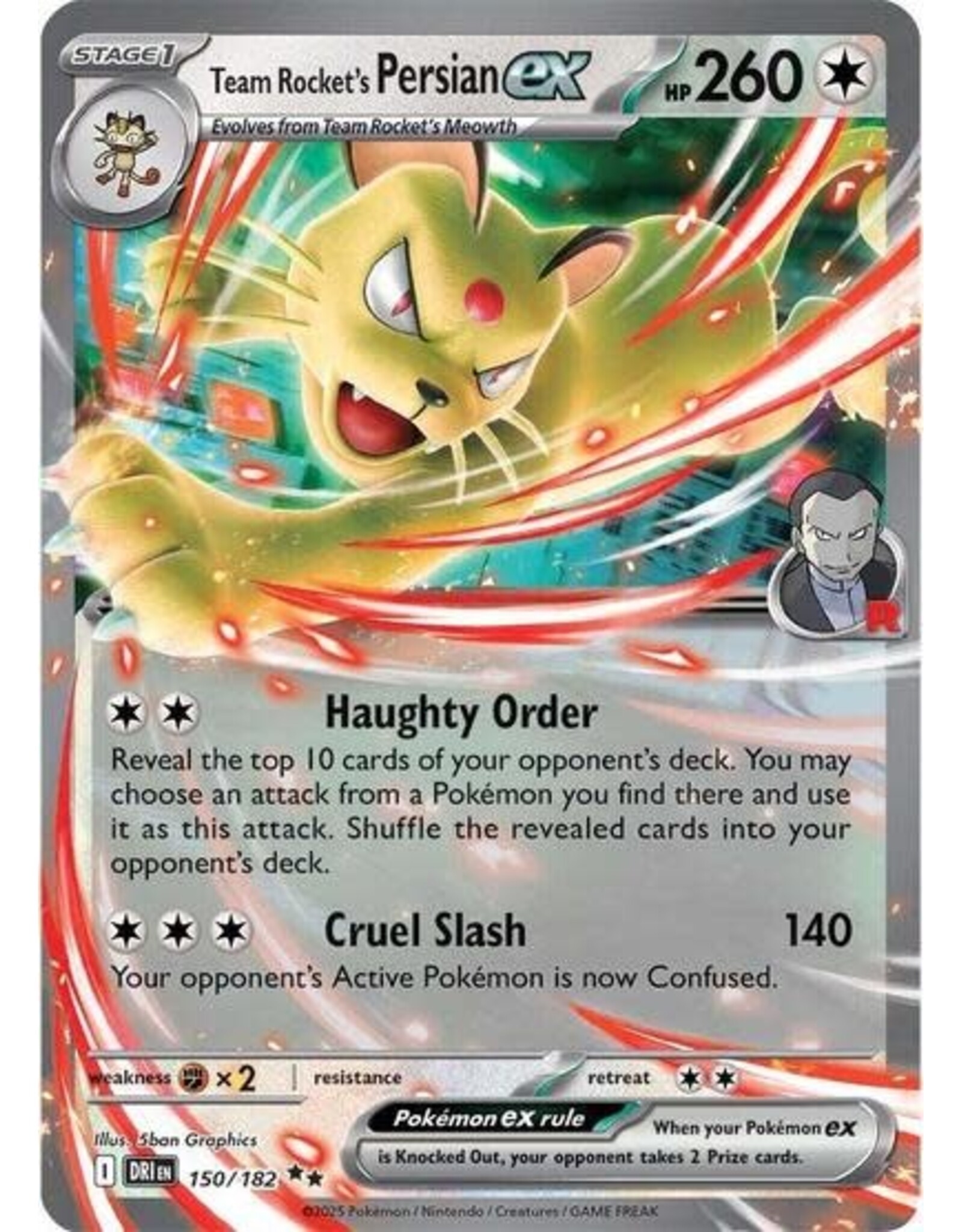 Team Rocket's Persian ex - 150/182 (Holofoil, Double Rare)