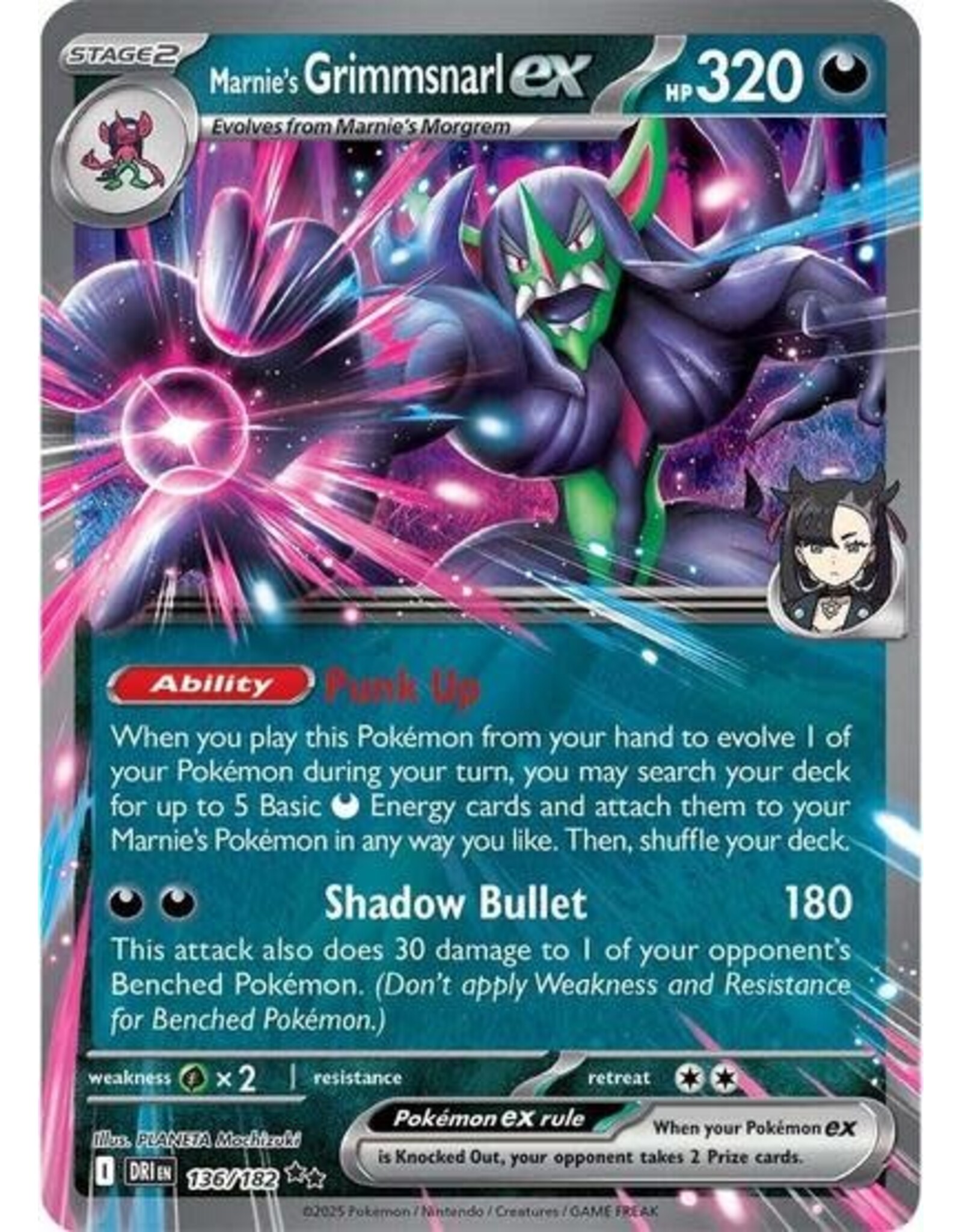 Marnie's Grimmsnarl ex - 136/182 (Holofoil, Double Rare) (DRI)