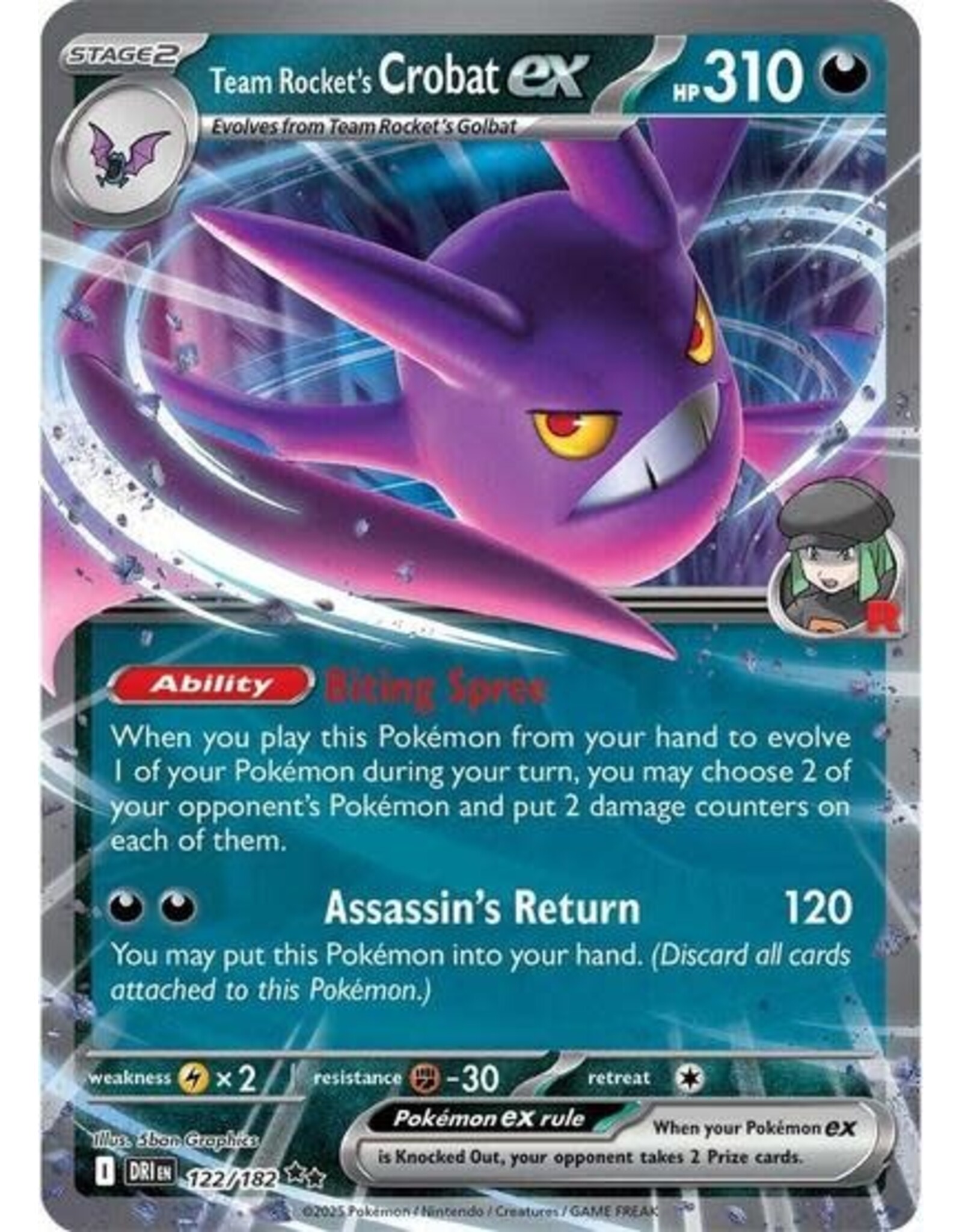 Team Rocket's Crobat ex - 122/182 (Holofoil, Double Rare) (DRI)