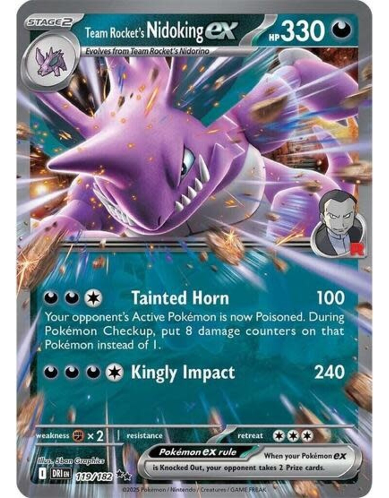 Team Rocket's Nidoking ex - 119/182 (Holofoil, Double Rare) (DRI)