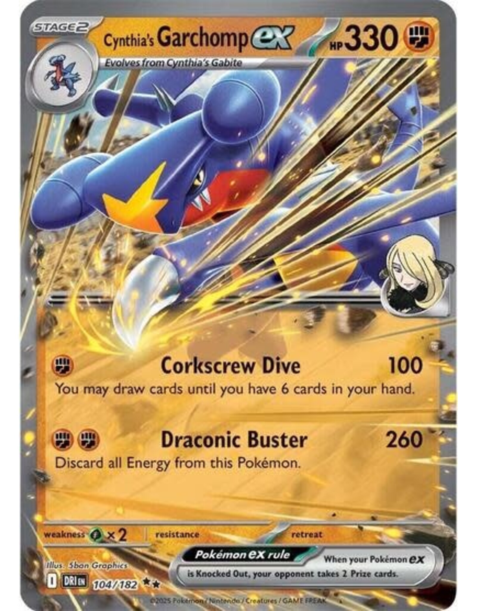 Cynthia's Garchomp ex - 104/182 (Holofoil, Double Rare) (DRI)