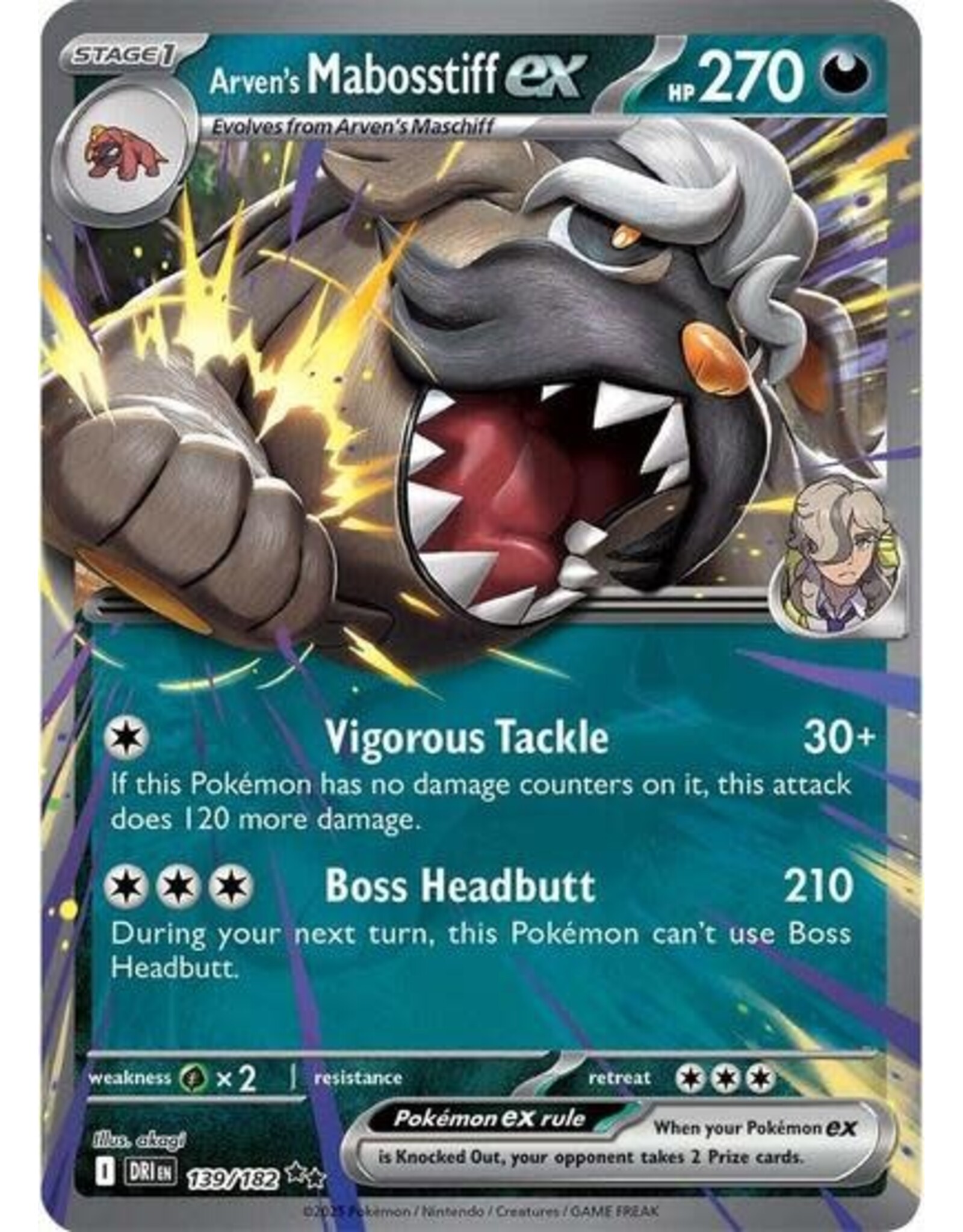 Arven's Mabosstiff ex - 139/182 (Holofoil, Double Rare) (DRI)