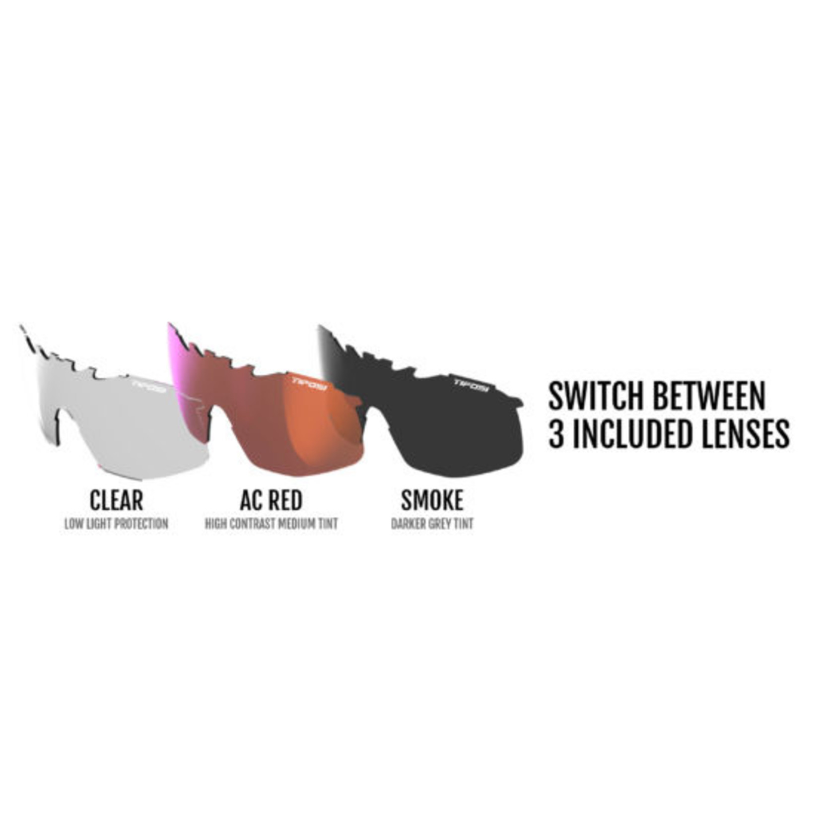 tifosi Smoke/AC Red/Clear, Sledge, Matte White Interchangeable Sunglasses. Type: Interchangeable