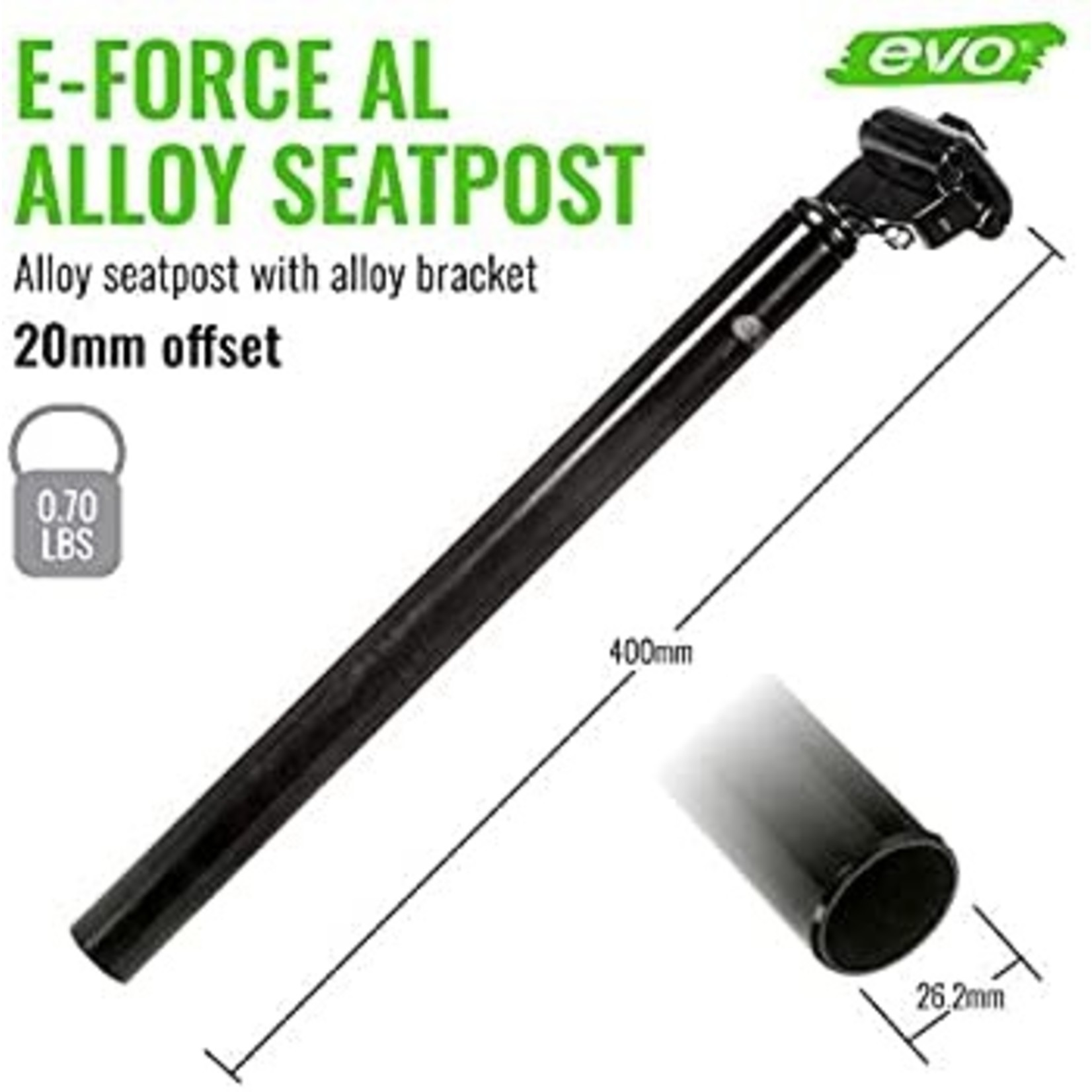 EVO, E-Force AL, Seatpost, Black, 400 X 27.2mm
