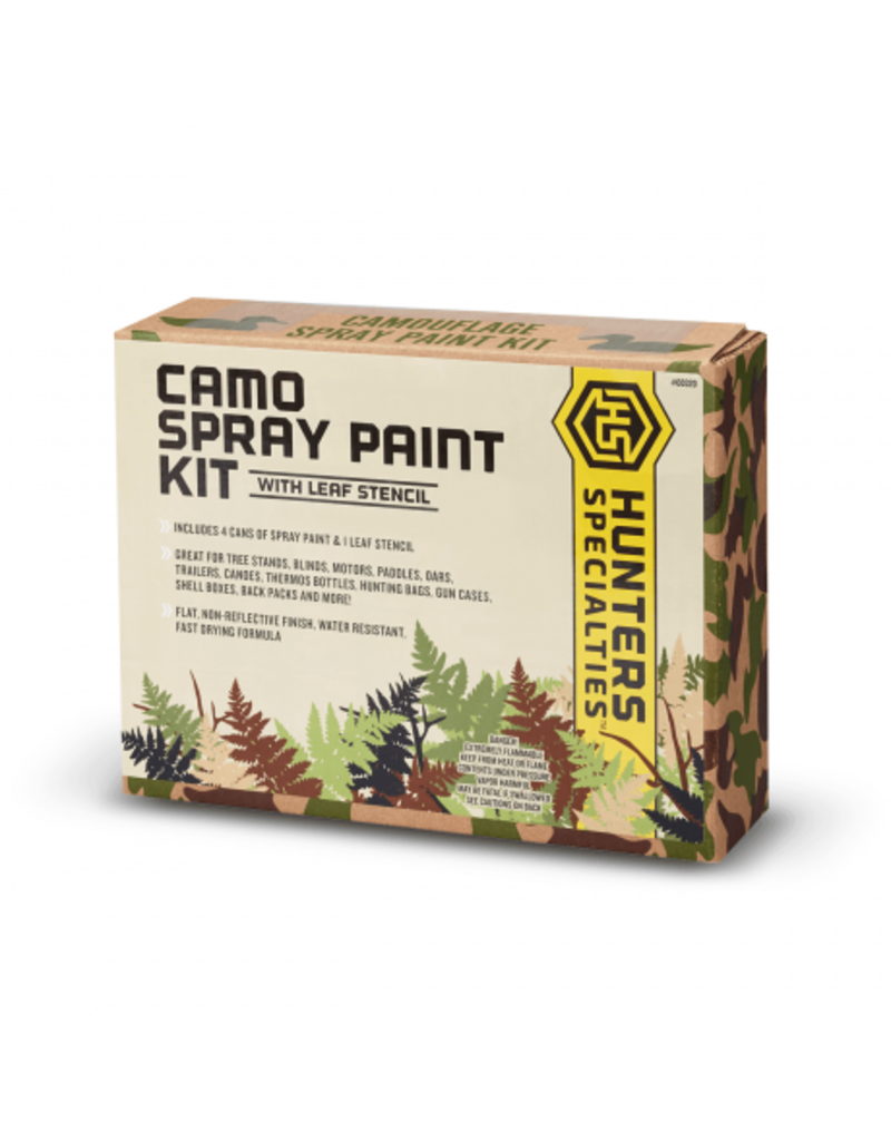 HUNTERS SPECIALTIES HUNTERS SPECIALTIES PERMANENT CAMO SPRAY PAINT KIT 4 CANS/1 LEAF STENCIL
