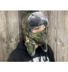 TRAPPER'S GREEN CAMO HAT W/ REMOVABLE FACE SHIELD