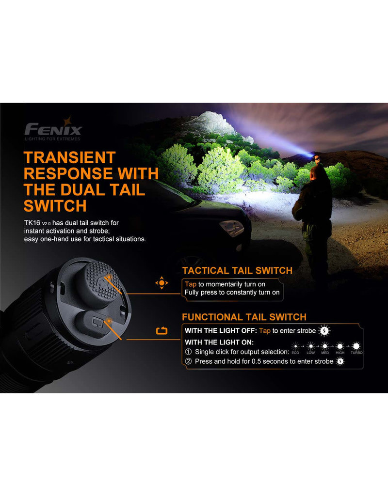 FENIX FENIX TK16 V2.0 DUAL TAIL SWITCH TACTICAL FLASHLIGHT 3100 LUMENS