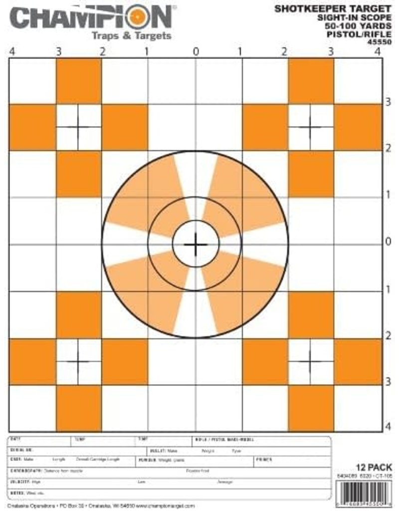 CHAMPION SHOTKEEPER TARGET SIGHT-IN SCOPE 50-100 YDS 12 PK