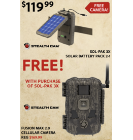 STEALTH CAM STEALTH CAM SOL-PAK 3X SOLAR BATTERY PACK W/FREE FUSION MAX 2.0