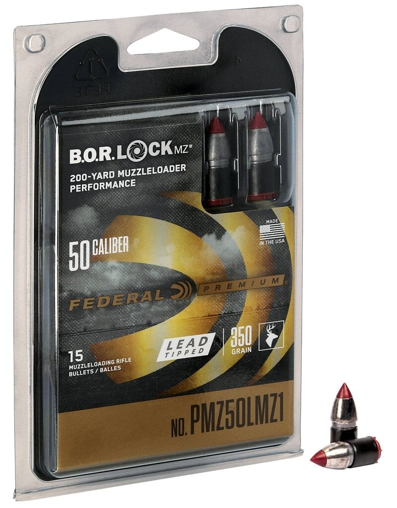 FEDERAL FEDERAL PREM 50 CAL 350GR LEAD B.O.R. LOCK MZ MUZZLELOADING BULLET 15RDS
