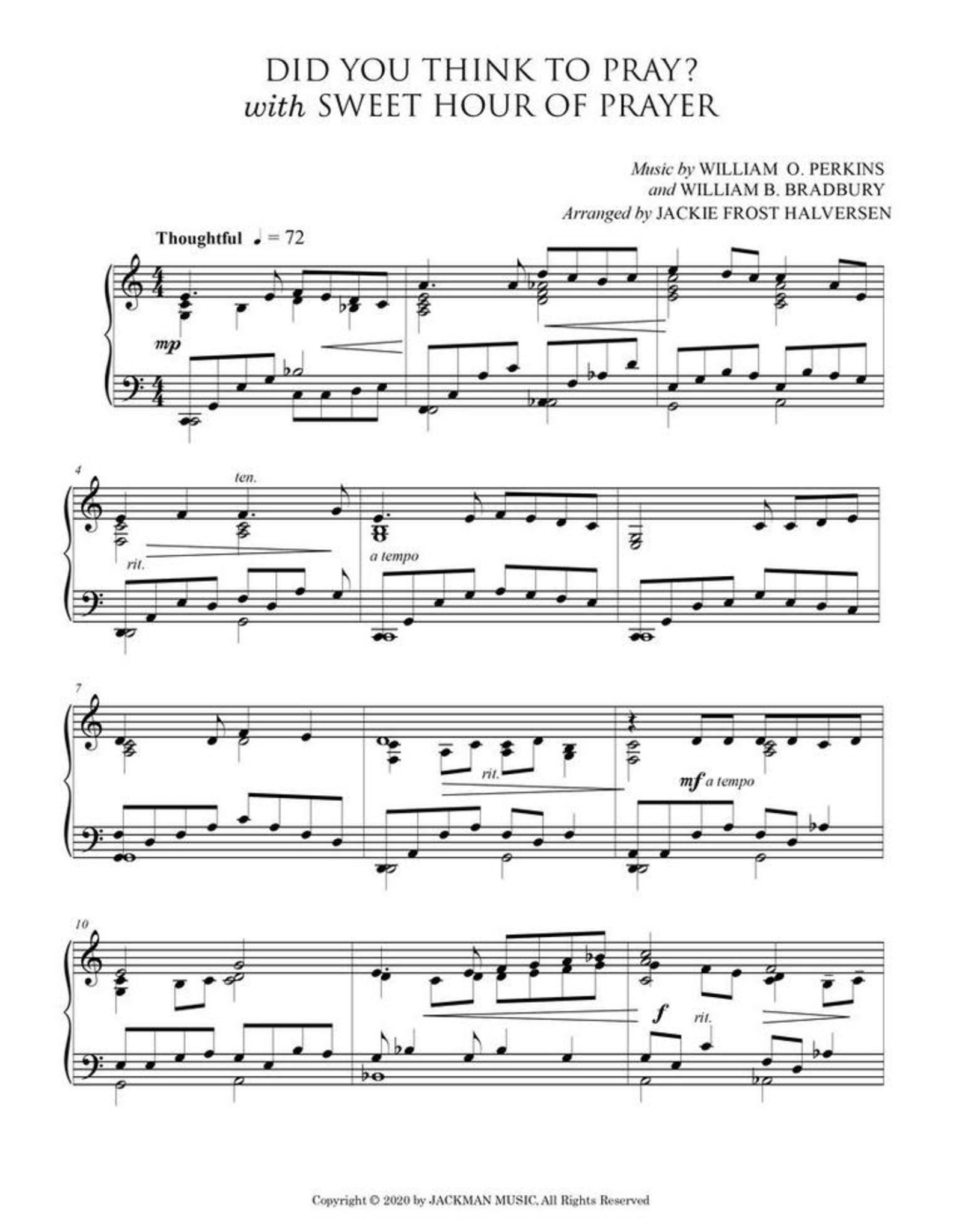 Jackman Music Sacred Hymns for Solo Piano Volume 1 arr. Jackie Frost Halversen