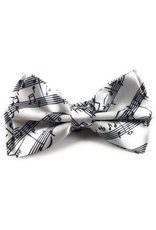 Timeless Collection White Bow Tie with Black Musical Design