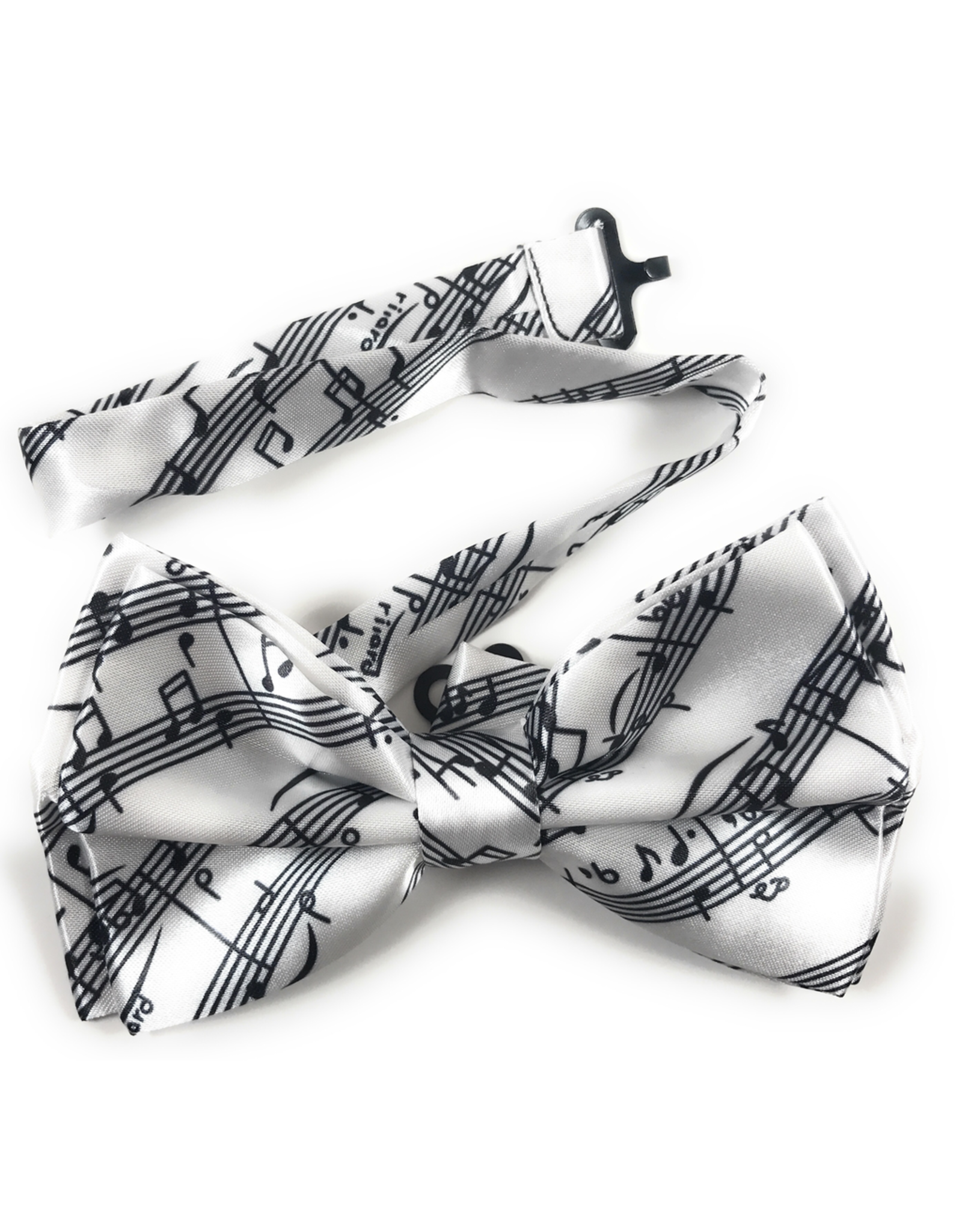 Timeless Collection White Bow Tie with Black Musical Design