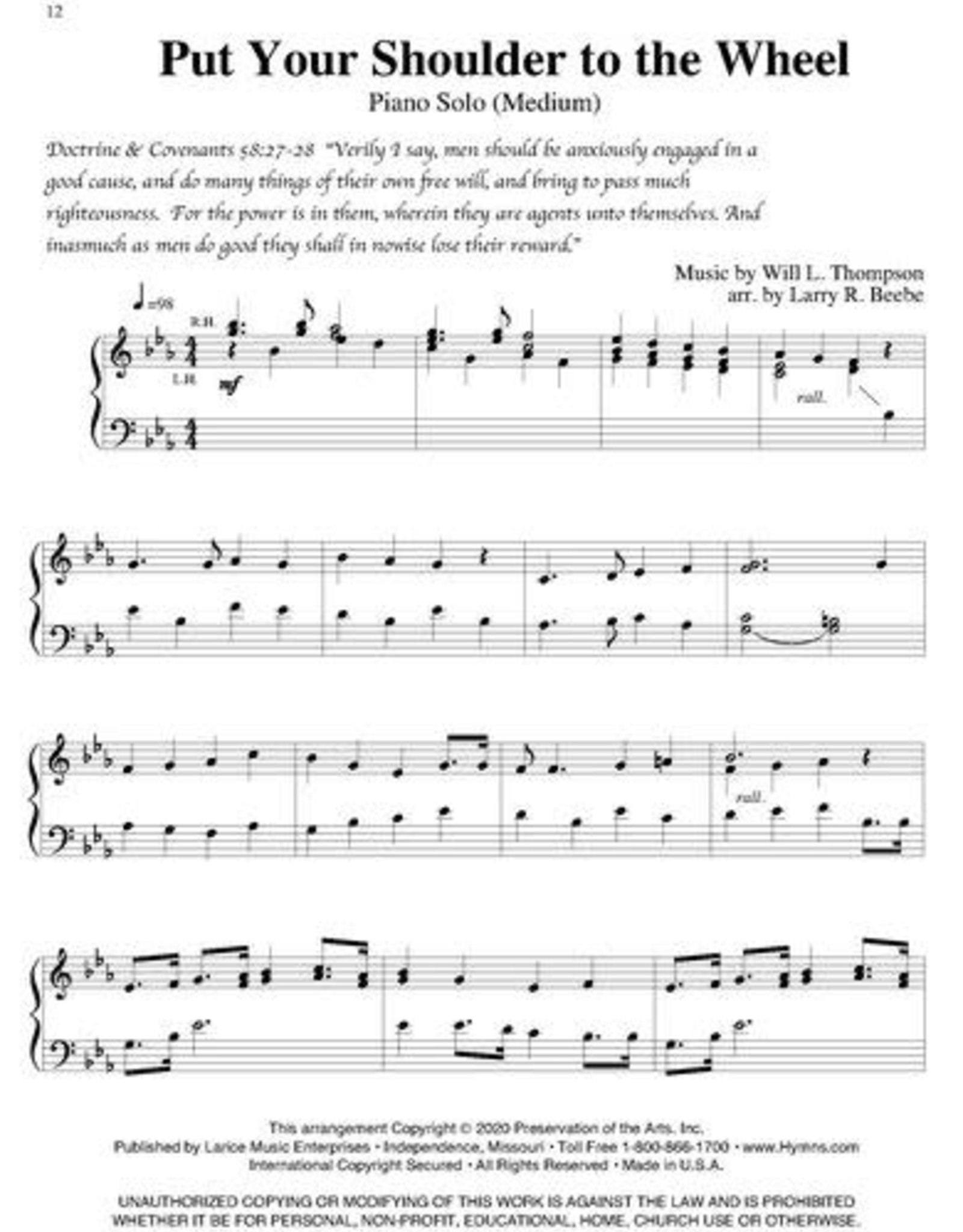 Larice Music Testimony of Faith Volume 5 for Piano arr. Larry Beebe
