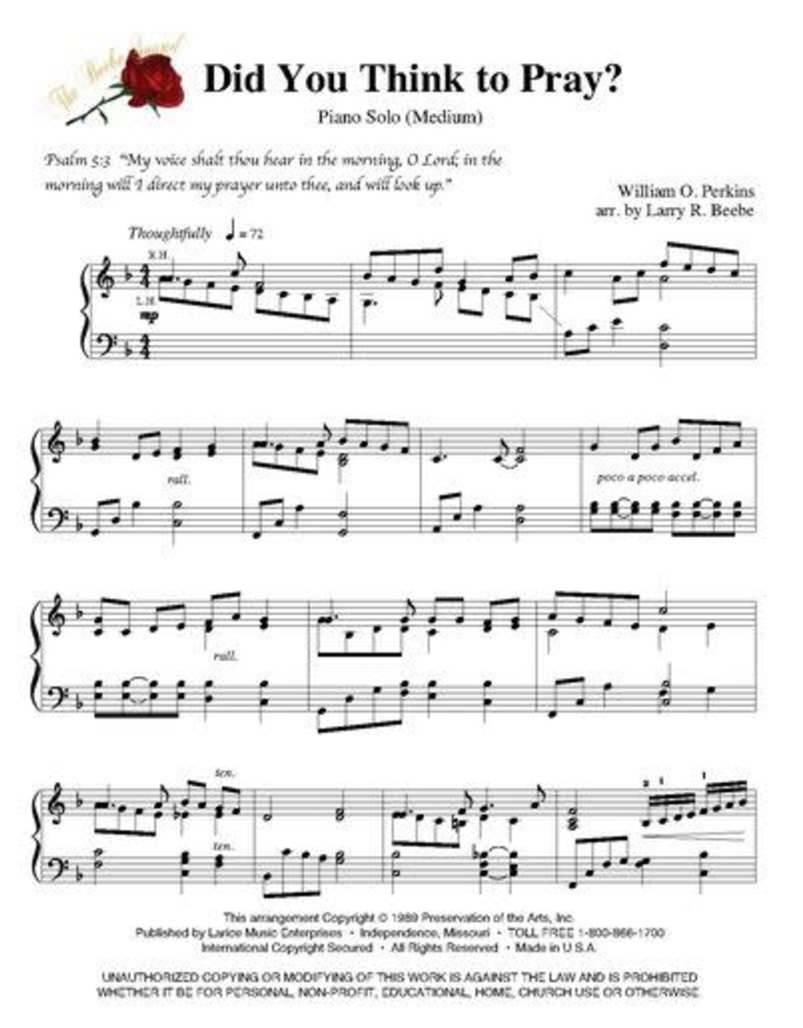 Larice Music Rhapsody of Hymns Volume 1 for Piano arr. Larry Beebe