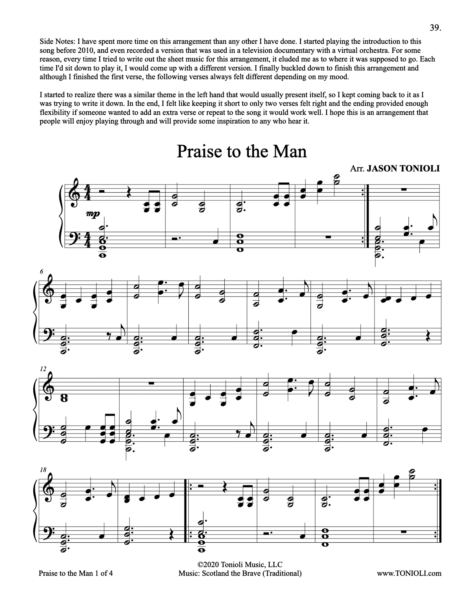 Jason Tonioli Sacred Piano Hymns 5 arr. Jason Tonioli