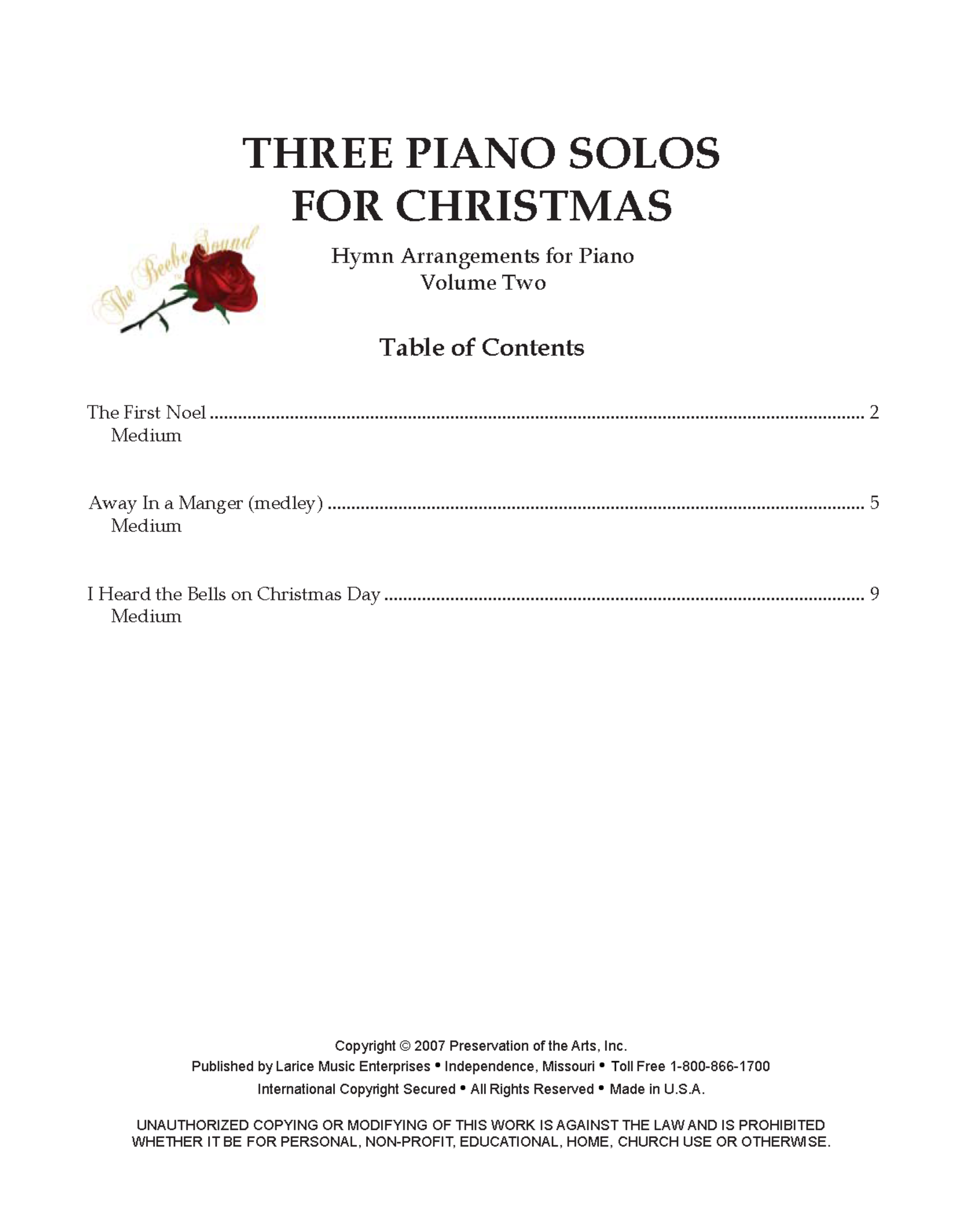 Larice Music Three Piano Solos for Christmas, Volume 2 arr. Larry Beebe