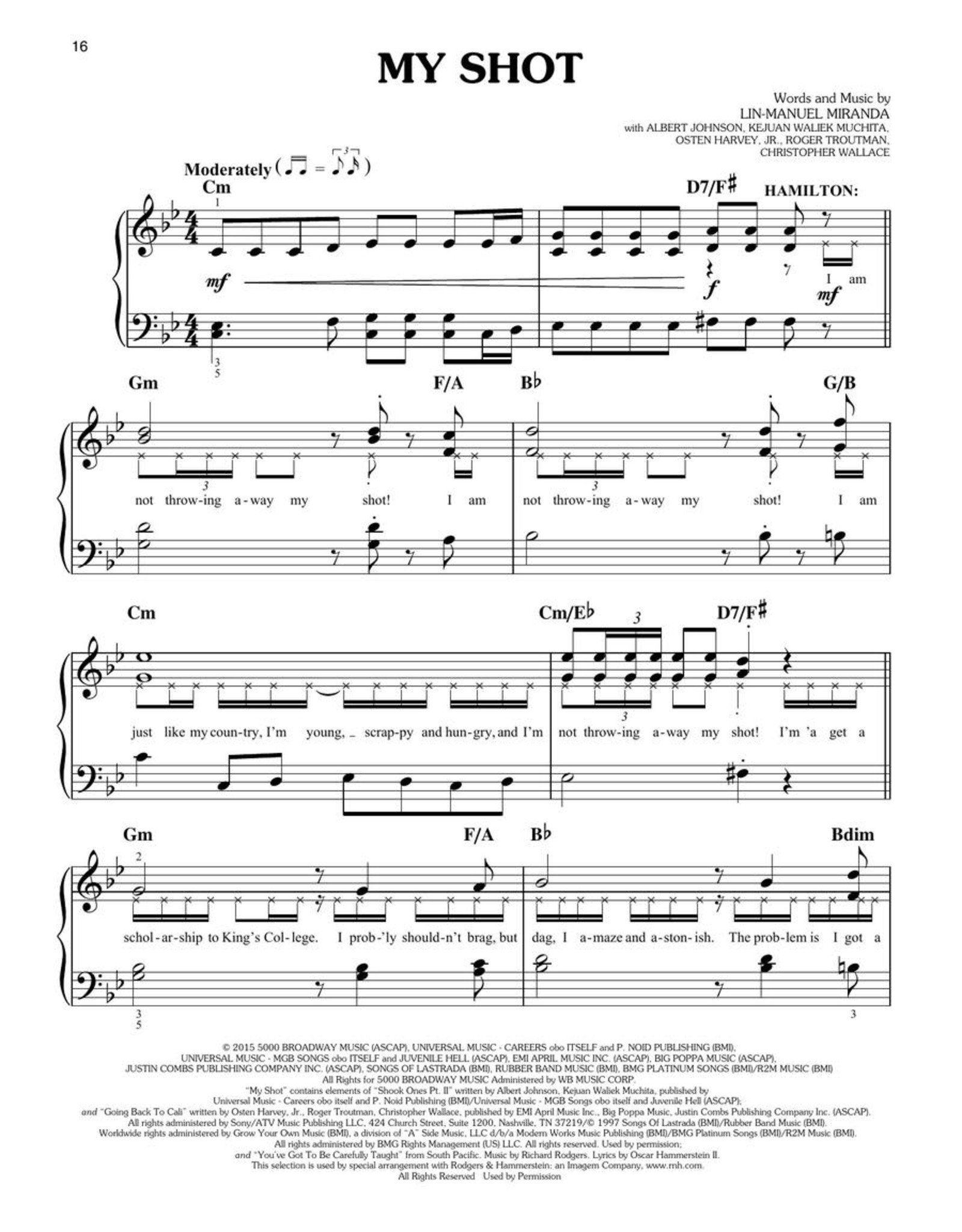 Hal Leonard Hamilton Vocal Selections - Easy Piano