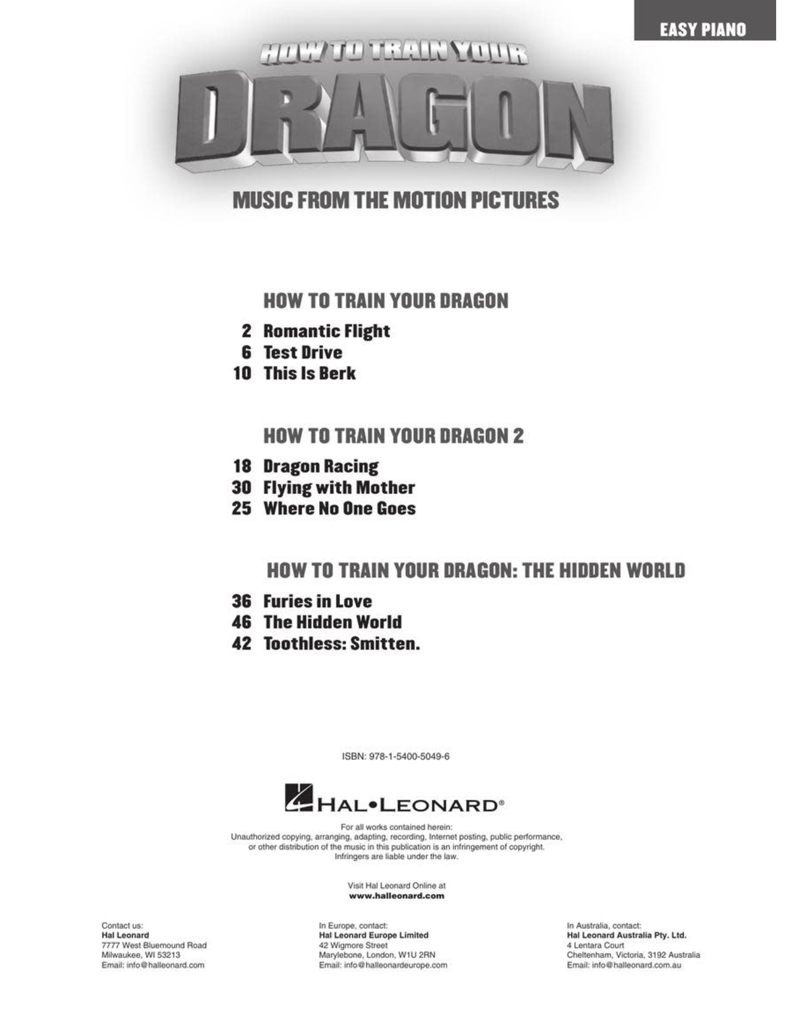 Hal Leonard How to Train Your Dragon - Easy Piano