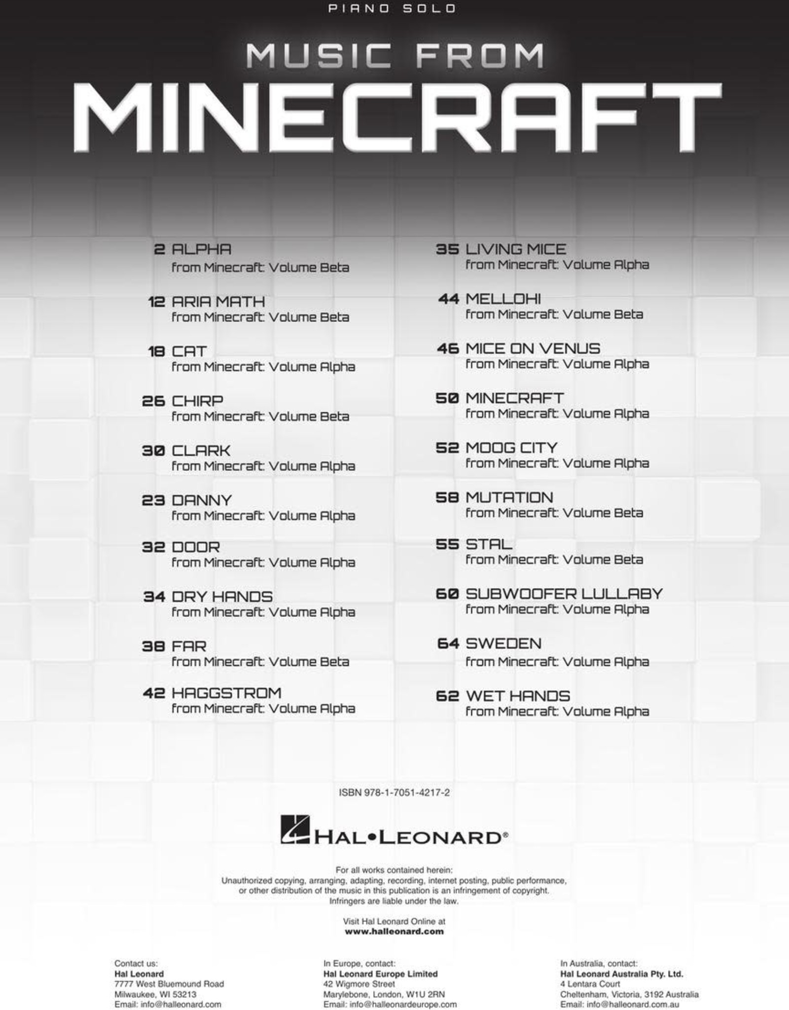 Hal Leonard Music from Minecraft - Piano Solo Collection