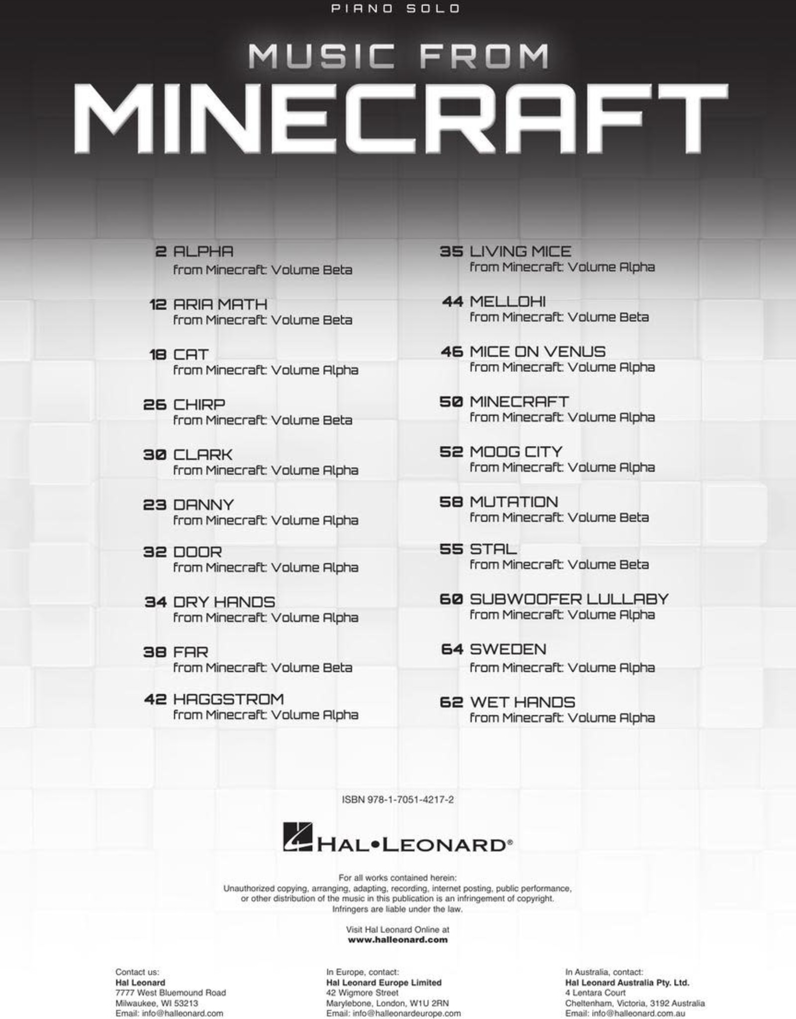 Músicas do Jogo Minecraft para Piano Solo - Hal Leonard - Music from  Minecraft - Piano Solo Songbook - Hal Leonard