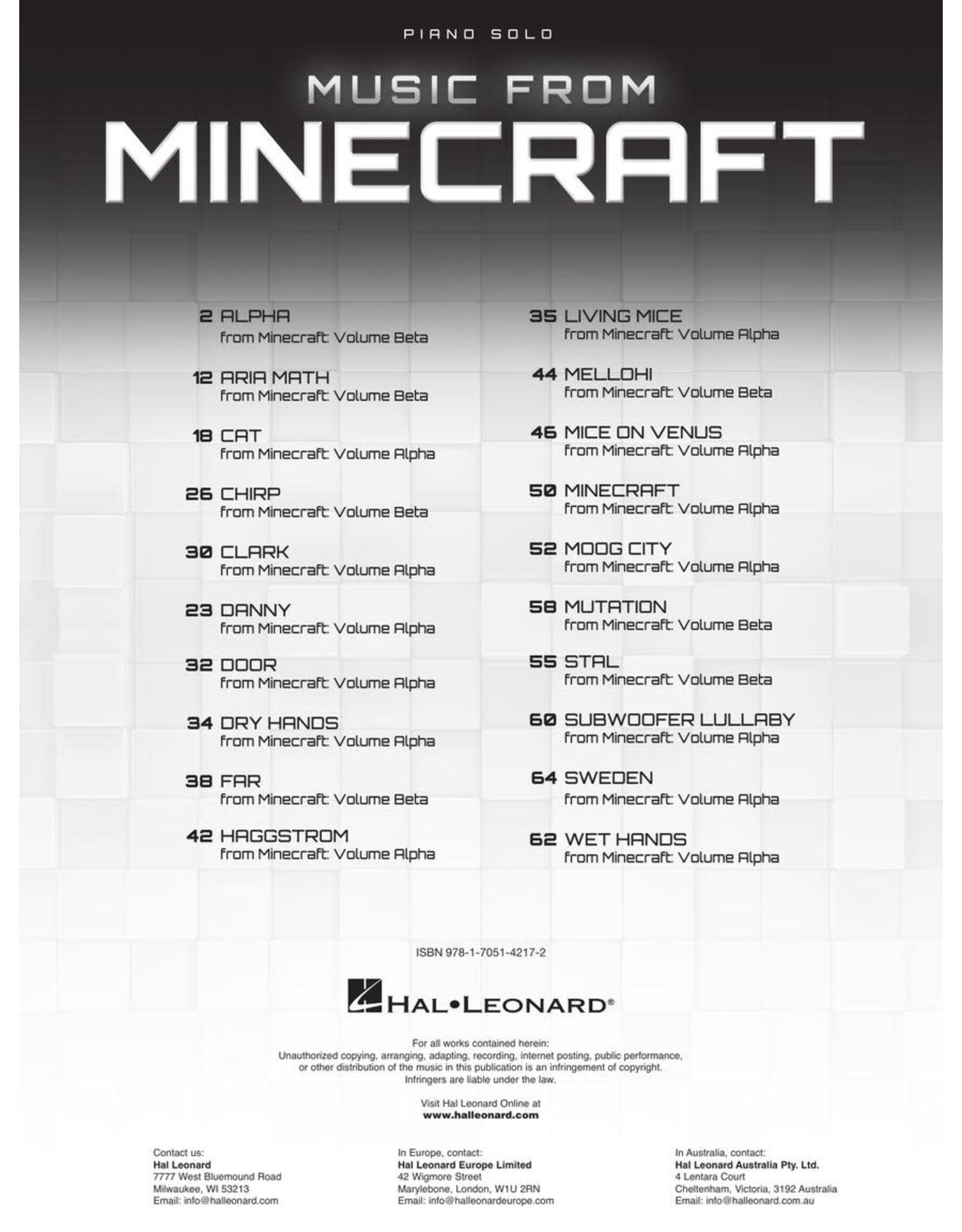 Hal Leonard Music from Minecraft - Piano Solo Collection