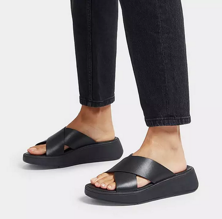 F-Mode Leather Flatform Cross Slides - The Ultimate Foot Store