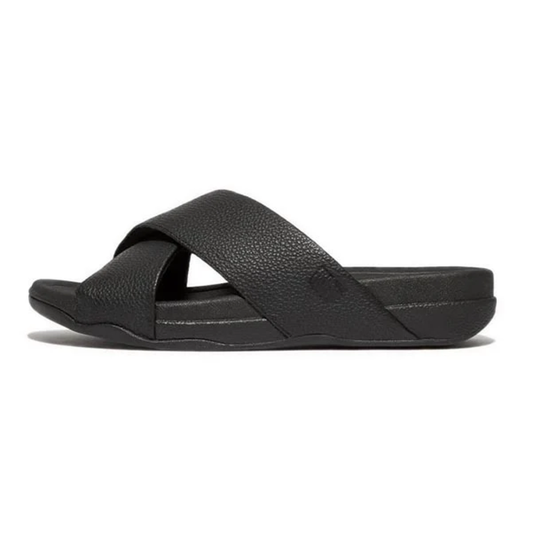 FitFlop Surfer Mens Tumbled-Leather Cross Slides