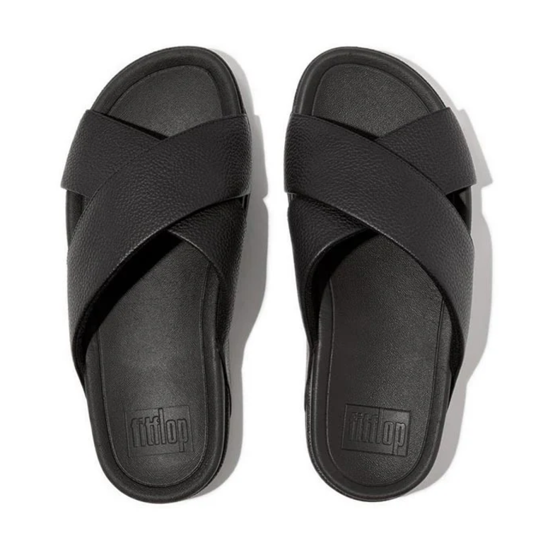 FitFlop Surfer Mens Tumbled-Leather Cross Slides