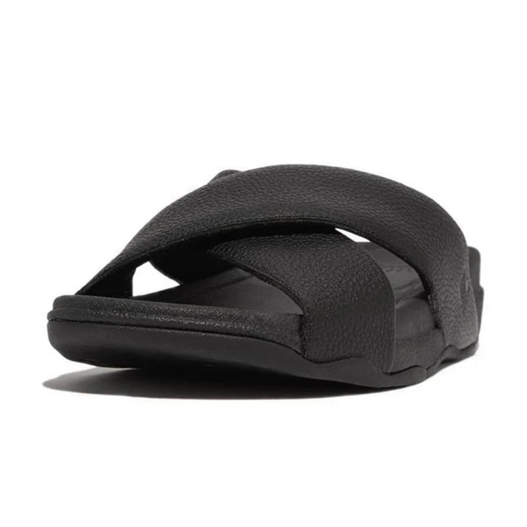 FitFlop Surfer Mens Tumbled-Leather Cross Slides