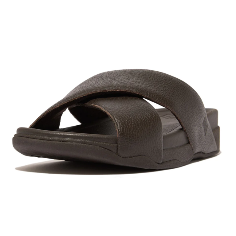 FitFlop Surfer Mens Tumbled-Leather Cross Slides