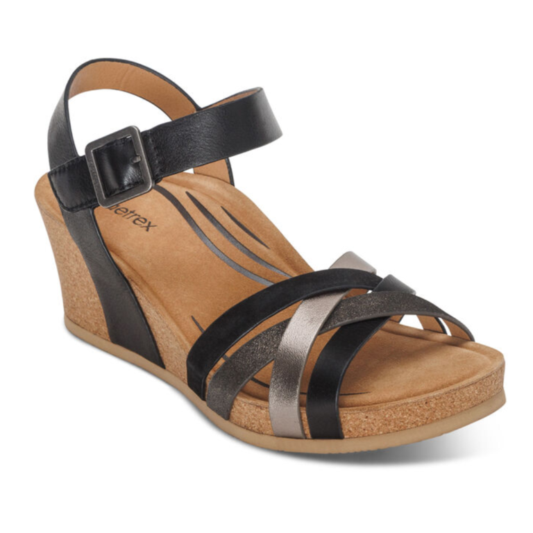 Aetrex Noelle Quarter Strap Cork Wedge