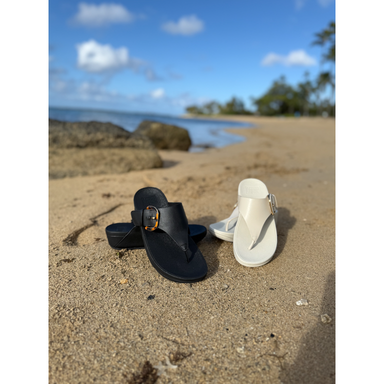 FitFlop Lulu Resin-Buckle Leather Toe Post Sandals